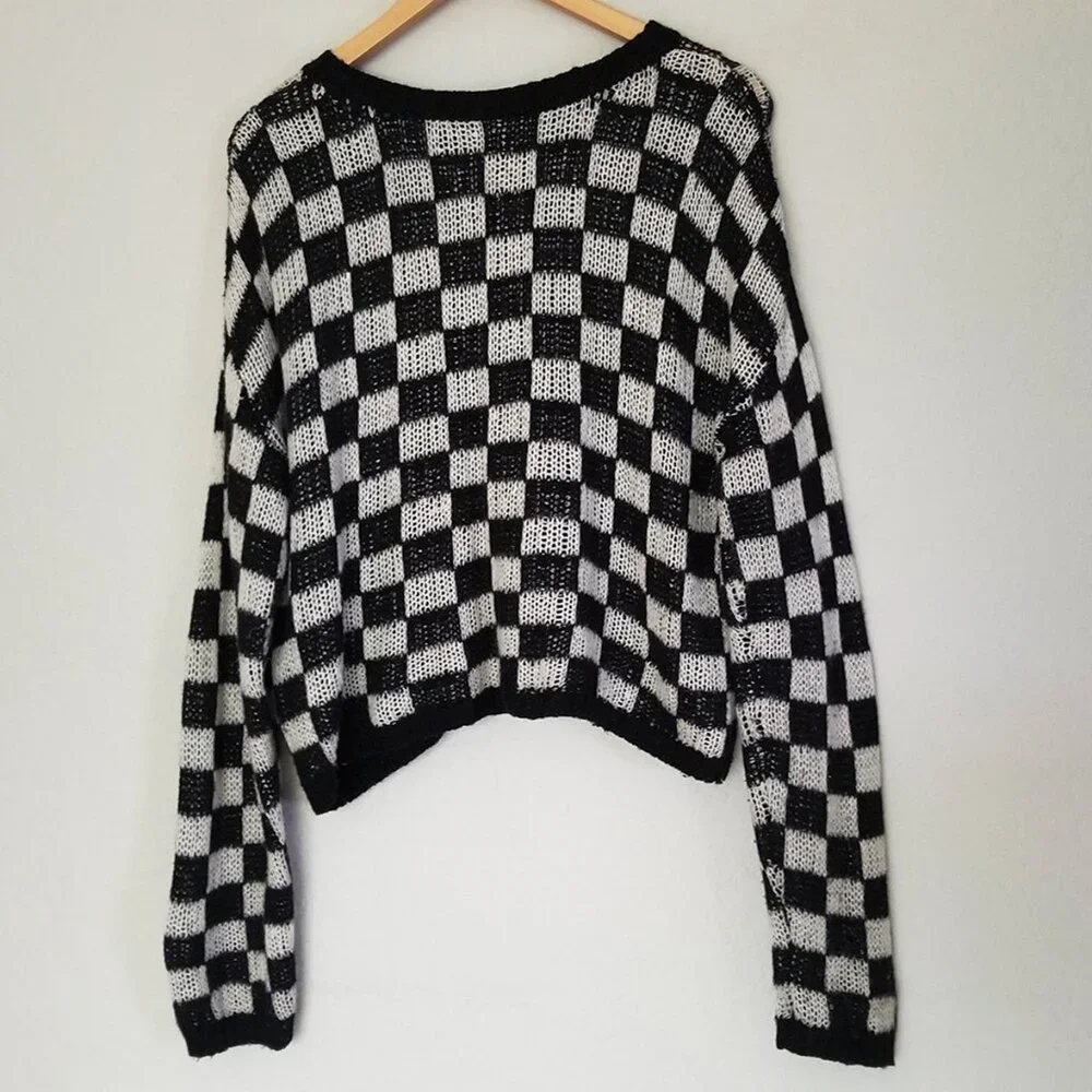 A.L.C. Remington Black White Check Plaid Checkerboard Sweater M Black White $295 - Picture 6 of 16